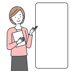 説明をする女性と空白のフレーム