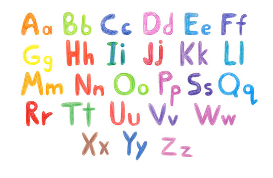 Вright colorful alphabet hand drawn with wax crayons. Suitable for print, postcard, sketchbook cover, poster, stickers, your design.