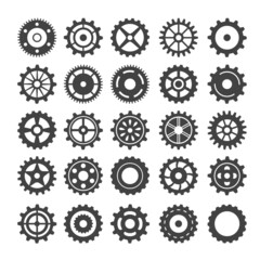 Set of different gear wheel. Isolated on white background. Black and white. Vector illustration.