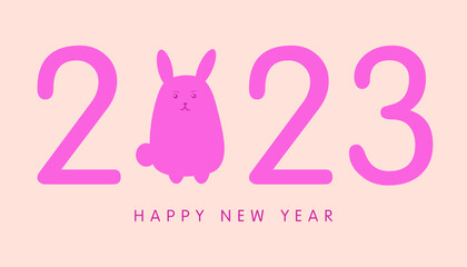 Chinese new year. 2023 New year. Rabbit horoscope sign. 2023 design. New year symbol. Chinese horoscope rabbit with 2023. Flat minimalism vector illustration. Rabbit horoscope sign