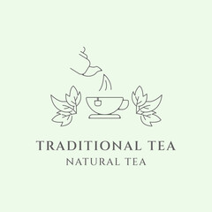 natural tea logo line art minimalist vector illustration design icon