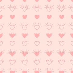Hand drawn seamless pattern of small icon hearts. Vector horizontal illustration.
