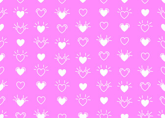 Hand drawn icon hearts seamless pattern. Vector illustration, pink background.