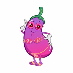 vector mascot character from eggplant cartoon wearing a sexy bikini