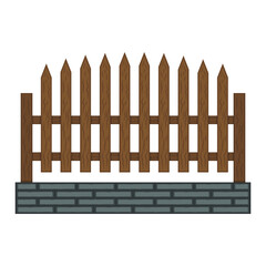 Wooden fence with concrete foundation. Brick fence. Fence from wooden boards. Vector