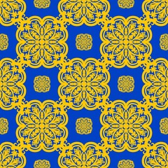 Seamless pattern flower with mandala, vintage decorative elements, vintage decorative elements illustration, Ethnic mandala with colorful tribal ornaments