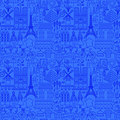 France Culture Line Seamless Pattern. Vector Illustration of Outline Background.