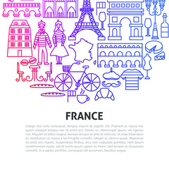 Fototapeta premium France Line Concept. Vector Illustration of Outline Design.