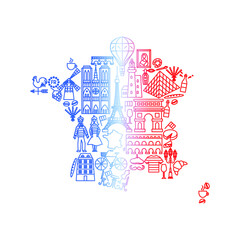 France Line Icons Country. Vector Thin Outline National Symbols.