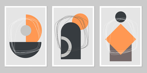 Modern minimalist abstract aesthetic illustrations. Wall decor in bohemian style. Collection of modern art posters. Composition of simple figures. Abstraction