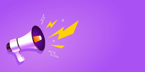 bullhorn vector on purple background. shouting megaphone lightning vector Illustration on violet banner background, concept of join us, job vacancy and announcement in modern flat cartoon style design