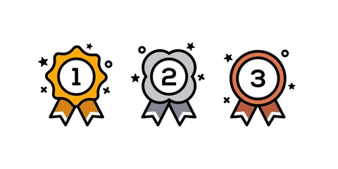 winning medal vector. 1st 2nd 3rd Gold Silver Bronze medal first place second third award winner badge guarantee winning prize ribbon symbol sign icon logo template Vector clip art illustration - obrazy, fototapety, plakaty