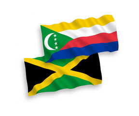 Flags of Union of the Comoros and Jamaica on a white background