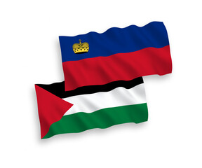 Fototapeta premium Flags of Liechtenstein and Palestine on a white background