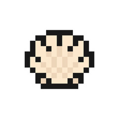 Sea oyster shell icon in pixel art design isolated on white background, vector sign symbol