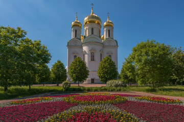 Cathedral of the Holy Great Martyr Catherine on a summer sunny day, Pushkin, St. Petersburg, Russia