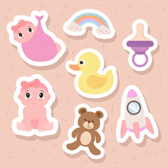 icons sticker of baby shower