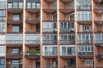facade with balconies of an apartment building in Madrid. Spain