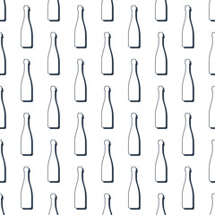 Wine bottles seamless pattern. Line art style. Outline image. Black and white repeat template. Party drinks concept. Illustration on white background. Flat design style for any purposes