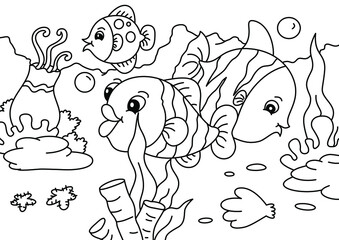 Coloring design with cute fish for kids coloring page Vector 