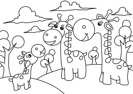 Coloring design with cute giraffe for kids coloring page Vector 