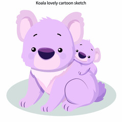 Fototapeta na wymiar Koala family icon lovely cartoon sketch