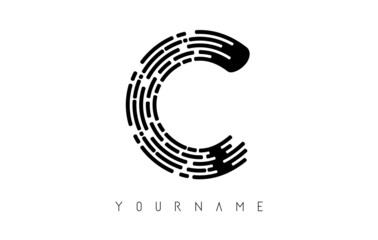 Black C letter logo concept. Creative Minimal Monochrome Monogram emblem design template with lines and finger print pattern. 