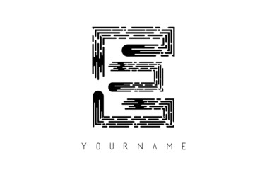 Black E letter logo concept. Creative Minimal Monochrome Monogram emblem design template with lines and finger print pattern. 