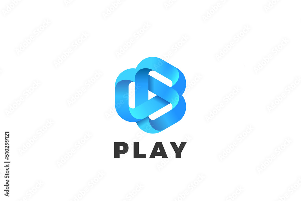Poster triple loop triangle logo play abstract design vector template ribbon style. player logotype concept