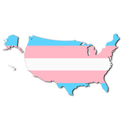 A Transsexual rainbow United States of America map on white background with clipping path 3d illustration