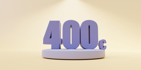 Gift voucher, 400 dollar card template. Business promo blue shop value check coupon. 3d render