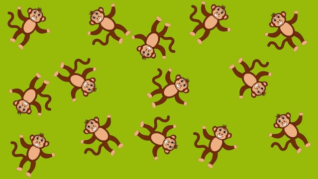 Several monkeys in random movements on the background of the forest and green - animation