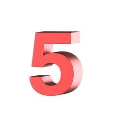 3D render red number 5