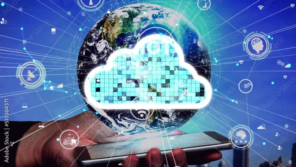 Poster conceptual cloud computing and data storage technology for future innovation . 3d render computer gr