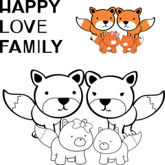 cute happy fox family cartoon. to color illustration vector