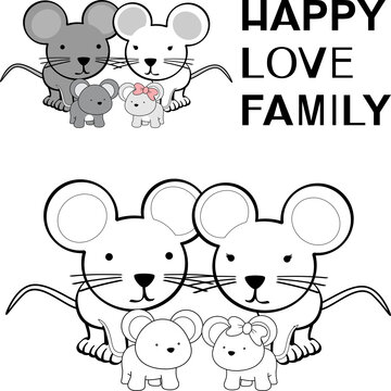 cute happy mouse family cartoon. to color illustration vector