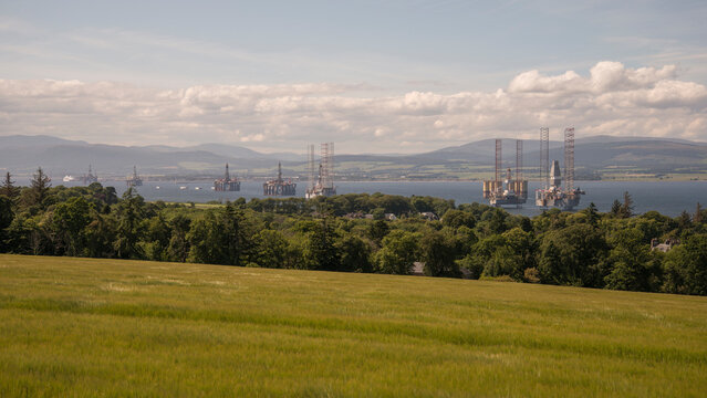 Oil Rigs parked in sheltered waters for servicing