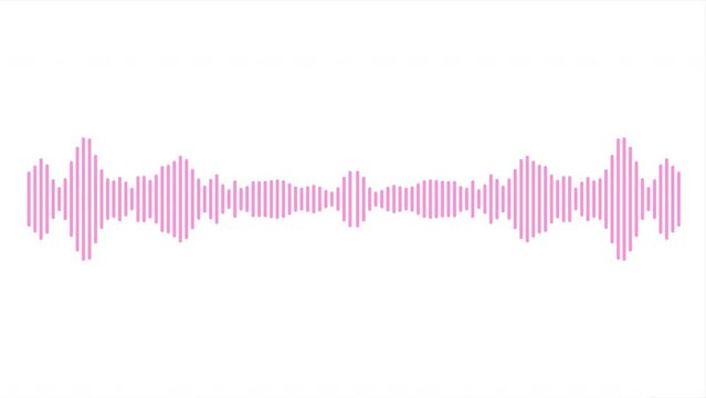 Pink waveform on white background. Equalizer graphic meter of disco music. Sound technology spectrum