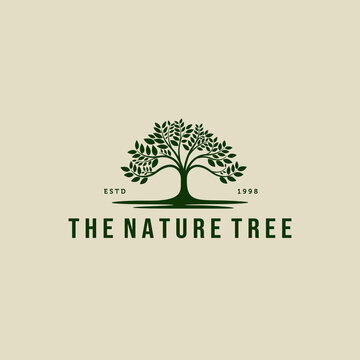 Tree logo vector with lush leaves. Nature tree vintage logo design