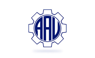 AAU three letter industrial logo with gear icon logo design vector template. mechanical logo | servicing logo | engineering logo | initial letter logo | flat logo | minimalist logo | wordmark logo |