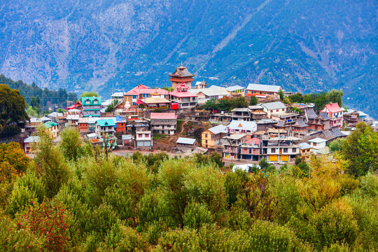 Kalpa town aerial panoramic view, India