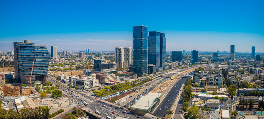 Fototapeta na wymiar Tel Aviv Skyline Aerial View, Tel Aviv Cityscape At Day, Israel