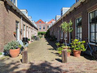 Scenic view of an ancient street in the fishing town of Scheveningen, near The Hague, Netherlands