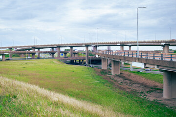 Famous intersection of highways, called "Prins Clausplein" near the city of The Hague, Netherlands. Here the A12 and A4 motorways cross each other.