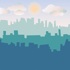 City landscape at dawn. Color vector illustration.