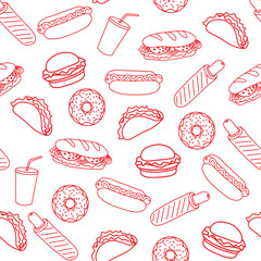 Trendy vector Fast Food pattern for cafe. 
