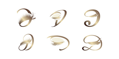Letter D vector icon logo design with lashes concept Premium Vector