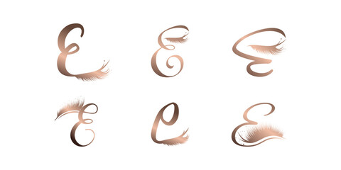 Letter E vector icon logo design with lashes concept Premium Vector