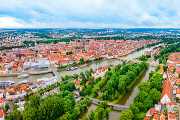 Regensburg city aerial panoramic view, Germany