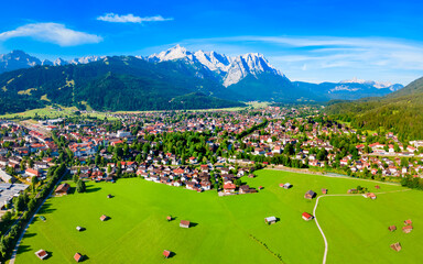 Garmisch-partenkirchen town aerial panoramic view, Germany